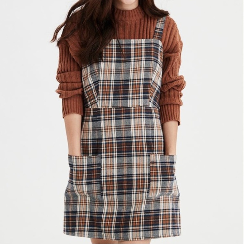 Strappy Patch Pocket Plaid Dress